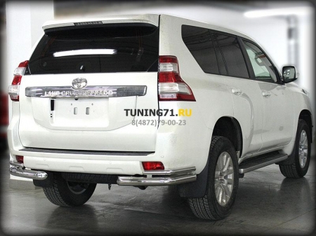Toyota Land Cruiser Prado 150 2013-наст.вр.-Защита заднего  бампера  "уголки" d-76+43 (удлиненные)